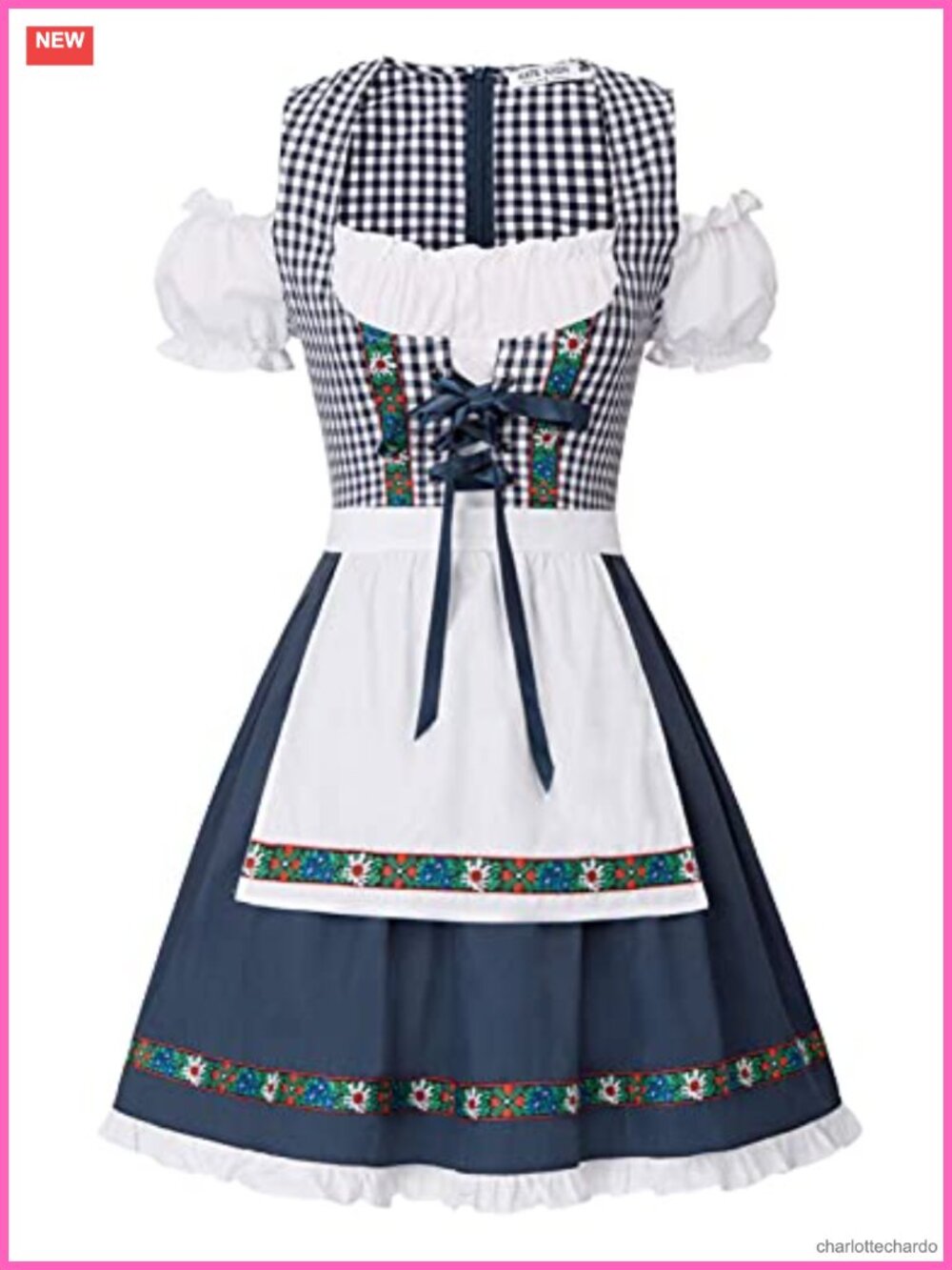 Bavarian Oktoberfest Dirndl Costume Dress with Apron